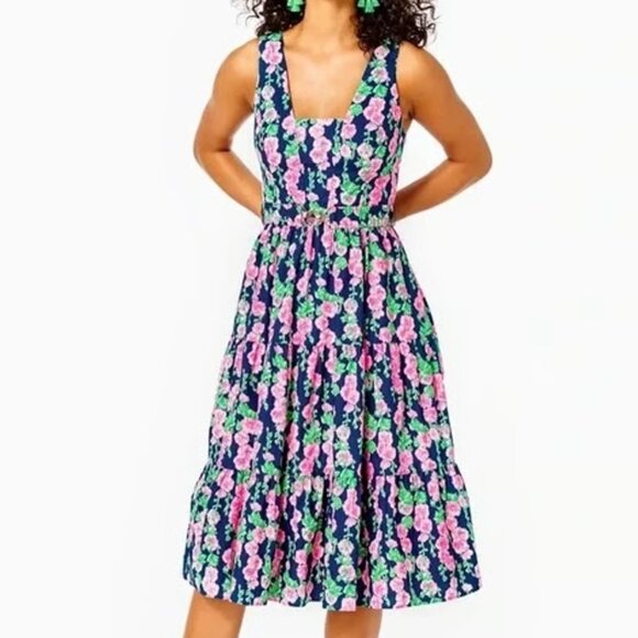 Lilly Pulitzer McKinnon Midi Dress Oyster Bay Navy De Vine Size 14 - Picture 9 of 9